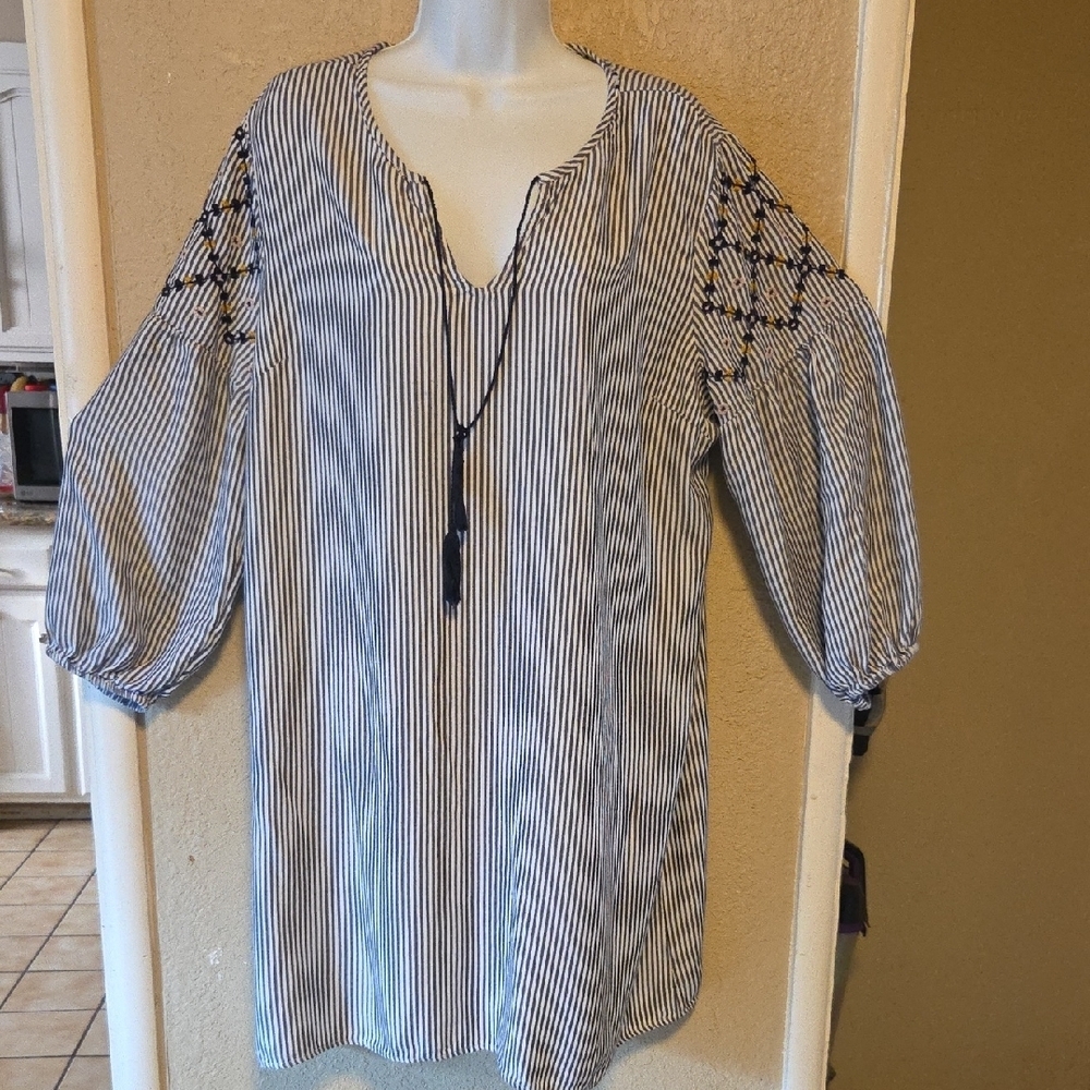 Old Navy Navy and White Striped Midi Dress